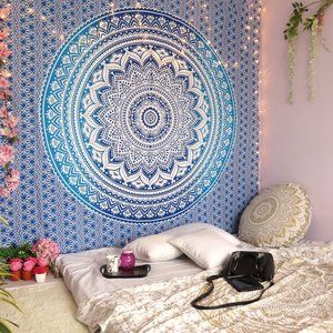 Tapetry Boho Mandala Blue Queen Blanket Tapestries